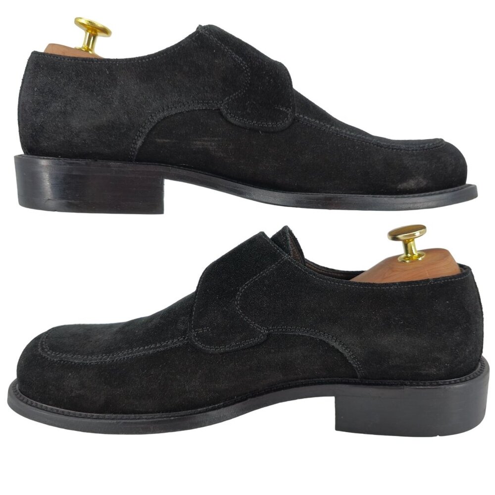 Vintage Bally Italy Monk Strap Loafers Mens 8.5D Black Suede Buckle Dress Shoes - Picture 5 of 13